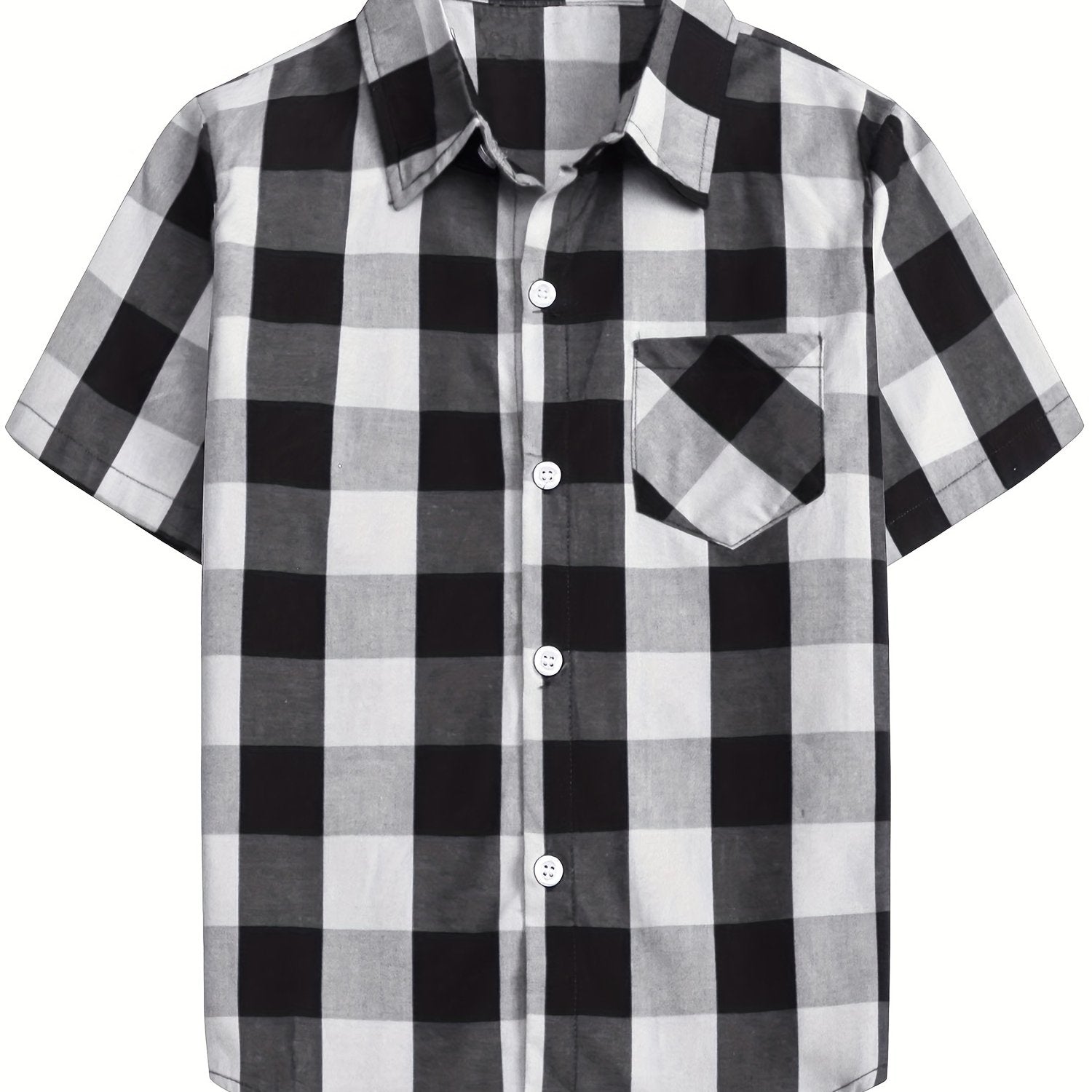 Boy's Casual Plaid Short Sleeve Button Down Shirt