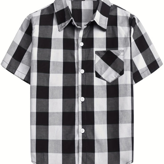 Boy's Casual Plaid Short Sleeve Button Down Shirt