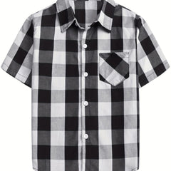 Boy's Casual Plaid Short Sleeve Button Down Shirt