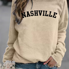 Nashville Print Loose Sweatshirt Crew Neck Women's Clothing