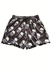 Women's Skull Print Elastic Drawstring Leggings Shorts