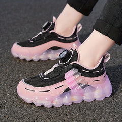 Girls Breathable Basketball Shoes with Buckle, Air Cushioned Non-Slip Sneakers