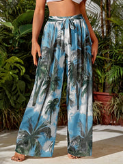 Print Cover Up Pants Wide Legs Semi Sheer Beachwear Trousers