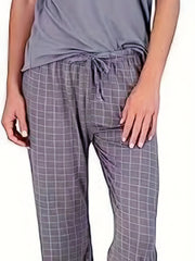 Plaid Print Tee & Pants Lounge Set