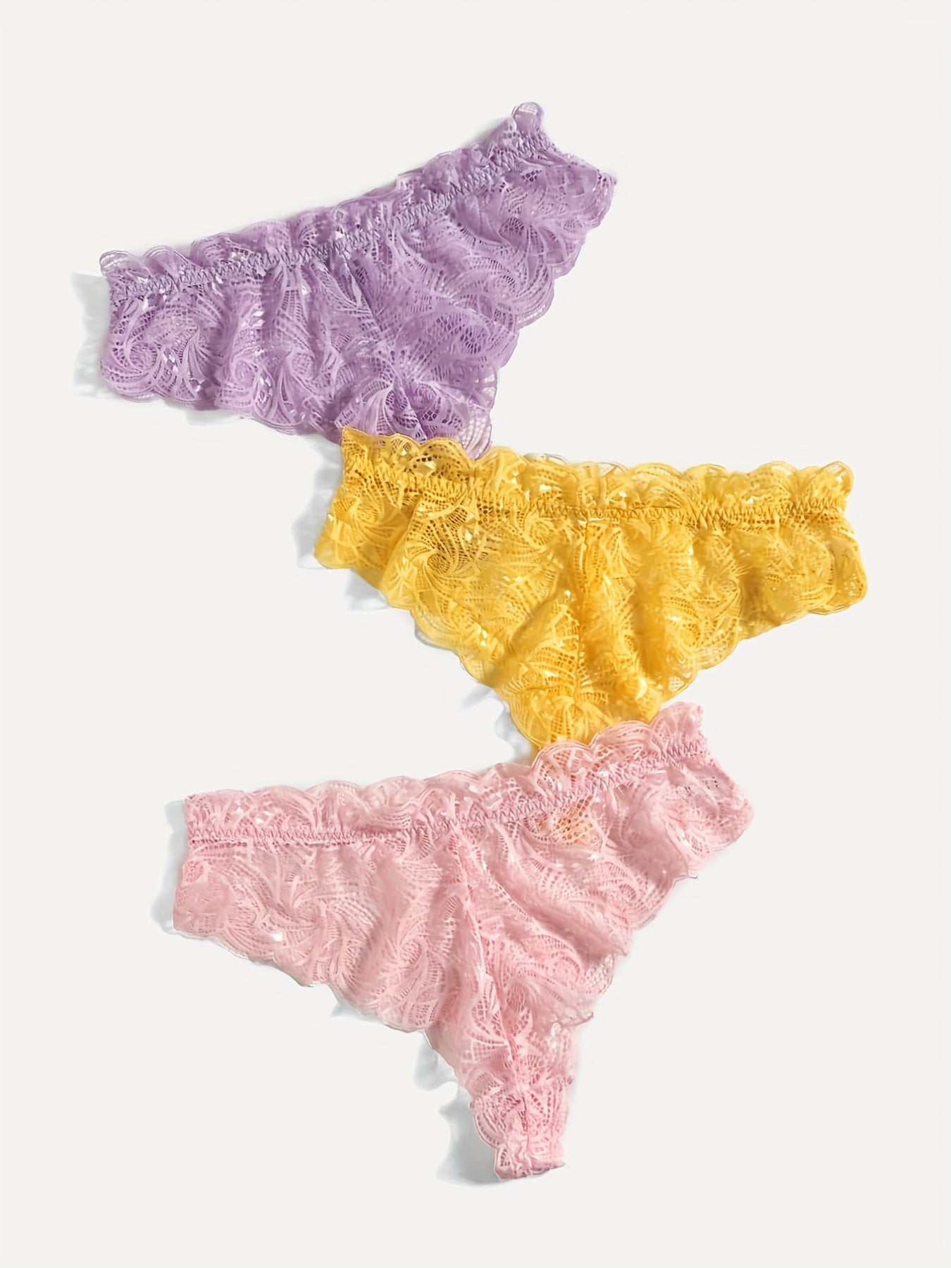 3 Pack Plus Size Lace Trim Briefs Set Women's Plus Sexy Panties Set