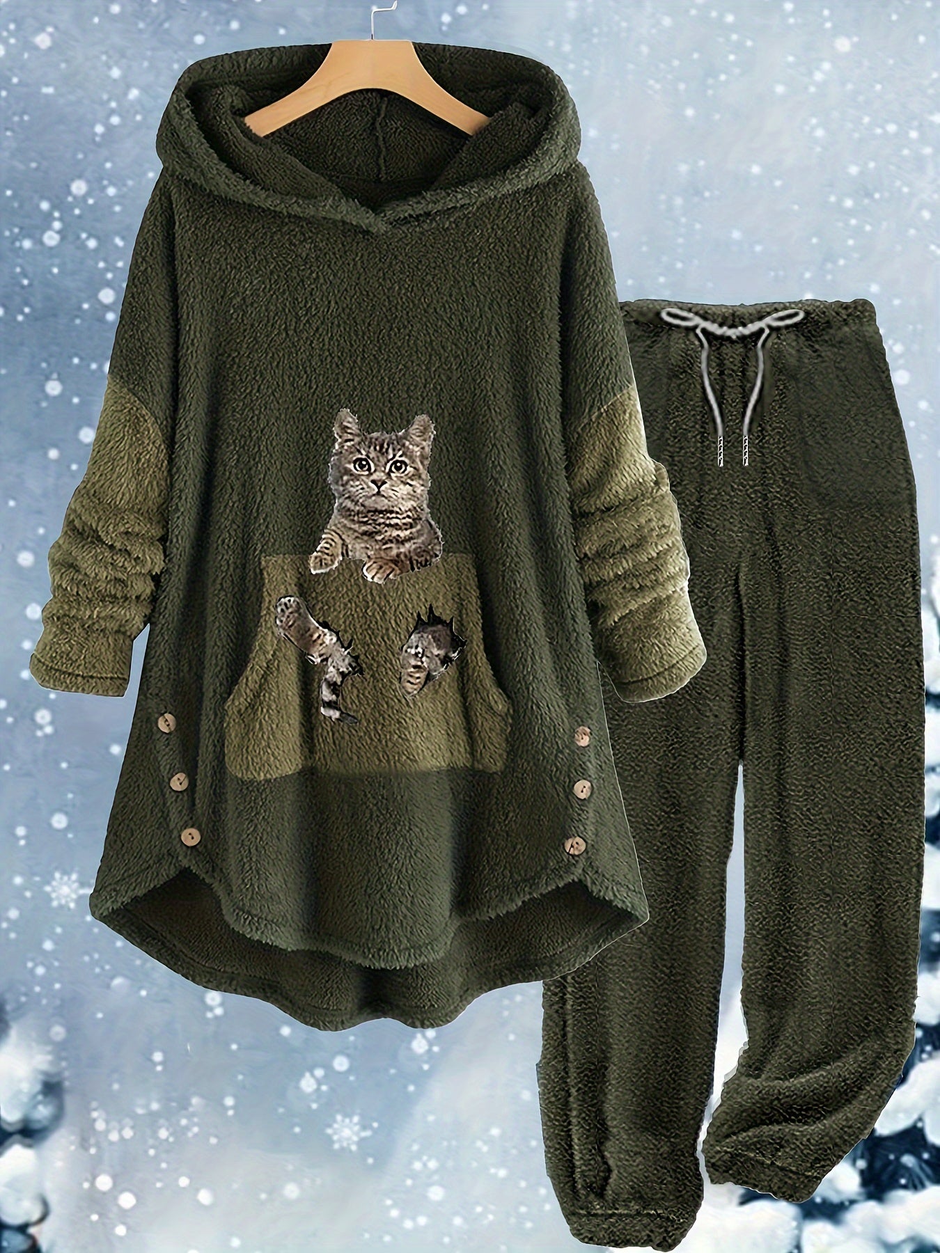 Cat Print Fleece 2 Piece Set
