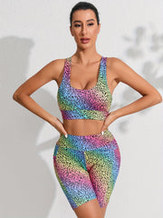 Leopard Print Yoga Set Crop Top & High Waist Shorts