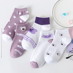5 Pairs Cartoon Print Graphic Ankle Crew Socks Women's Floral Multi One Size