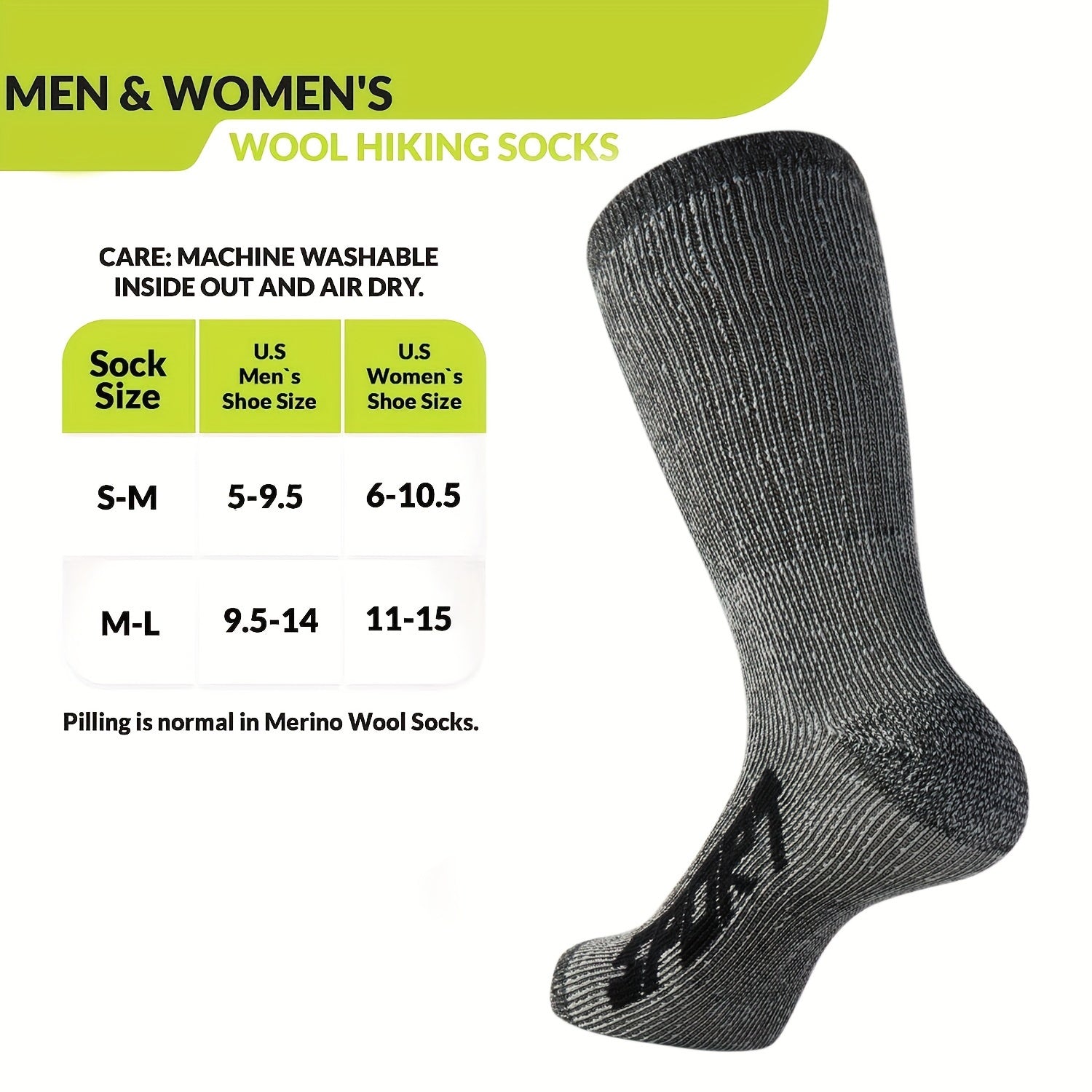 3 Pairs Men's Athletic Wool Socks Shock Absorption Outdoor Sports Hiking Socks