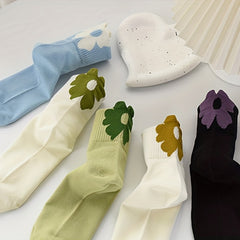 5 Pairs Floral Print Socks Women's Mid Tube Stockings