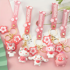 Pink Sakura Keychain Ornaments Cartoon Pendant Car Key Ring