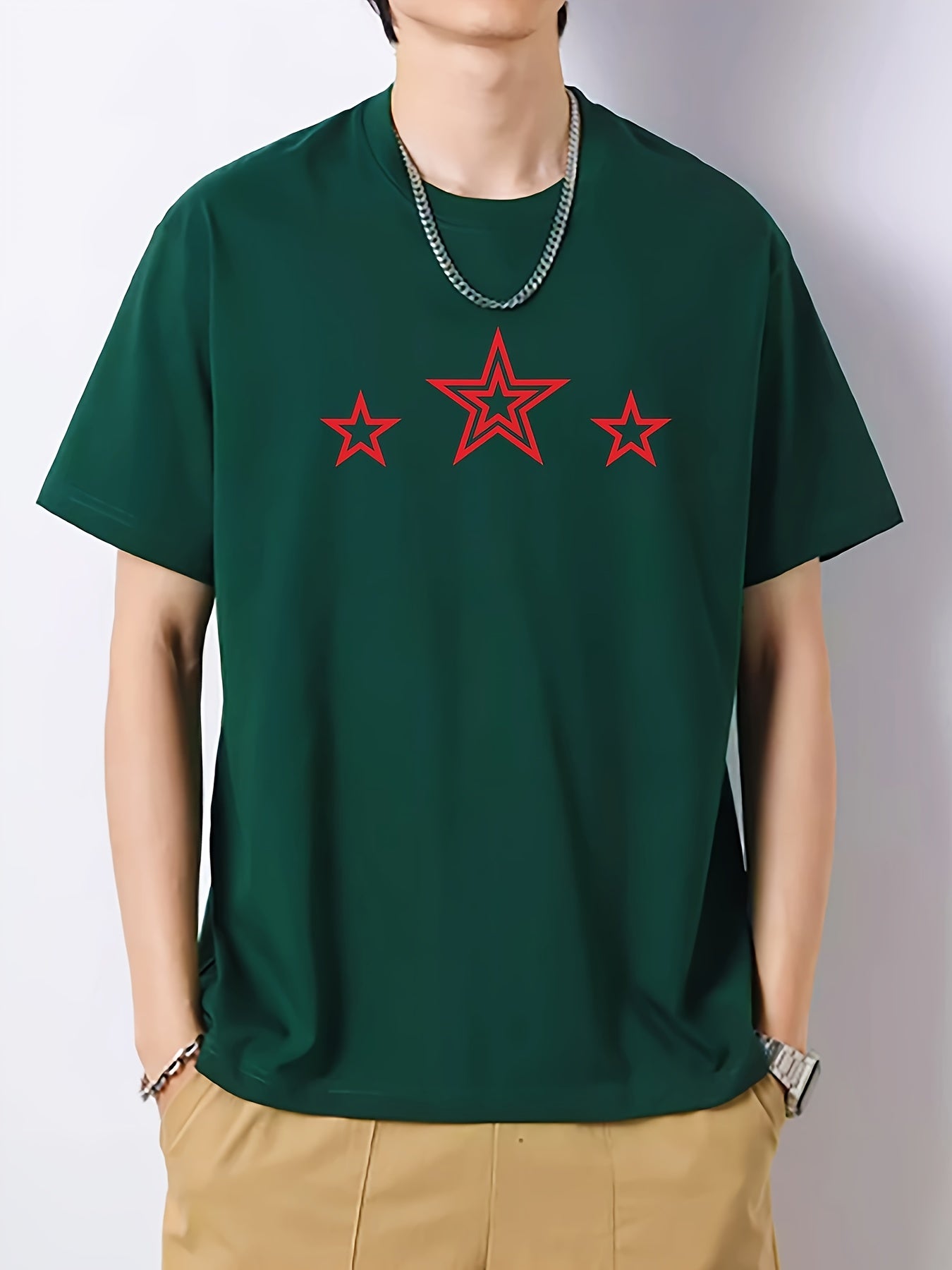 Pentagram Pattern Solid Print Men's Graphic Cotton T-shirt