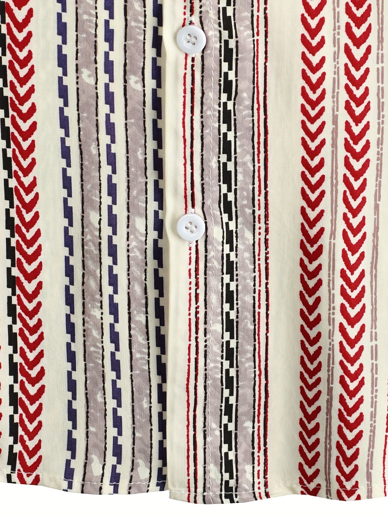 Men's Vintage Lapel Shirt Button Up Short Sleeve with Stripes & Graphics