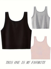 3pcs Ribbed Tank Tops Sleeveless Slim Fit Women's Lingerie