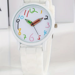 PVC Girls Strip Round Wrist Watch & Heart Bangle Set