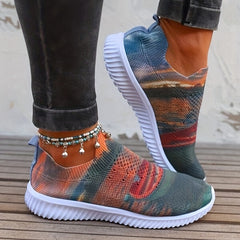 Women's Colorblock Flat Sneakers Low Top Walking Shoes