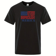 American Flag Print Men's Graphic Cotton T-shirt Active Tee for Summer