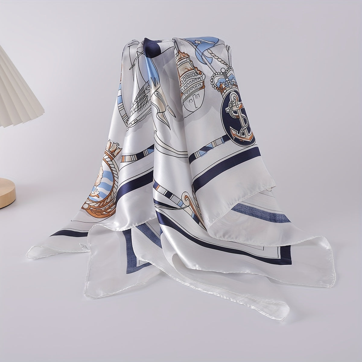 Sailboat Print Bandana Shawl Silk Satin Square Scarf Head Wrap