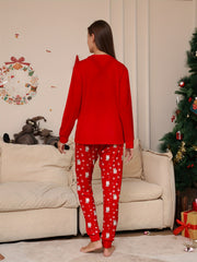 Bear Print Pajama Set Long Sleeve Crew Neck Top & Pants