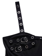 Solid Chain Dress Gothic Vintage V Neck Suspender Dress