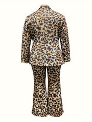Tie Dye Blazer & Flared Leg Pants Suit Plus Size