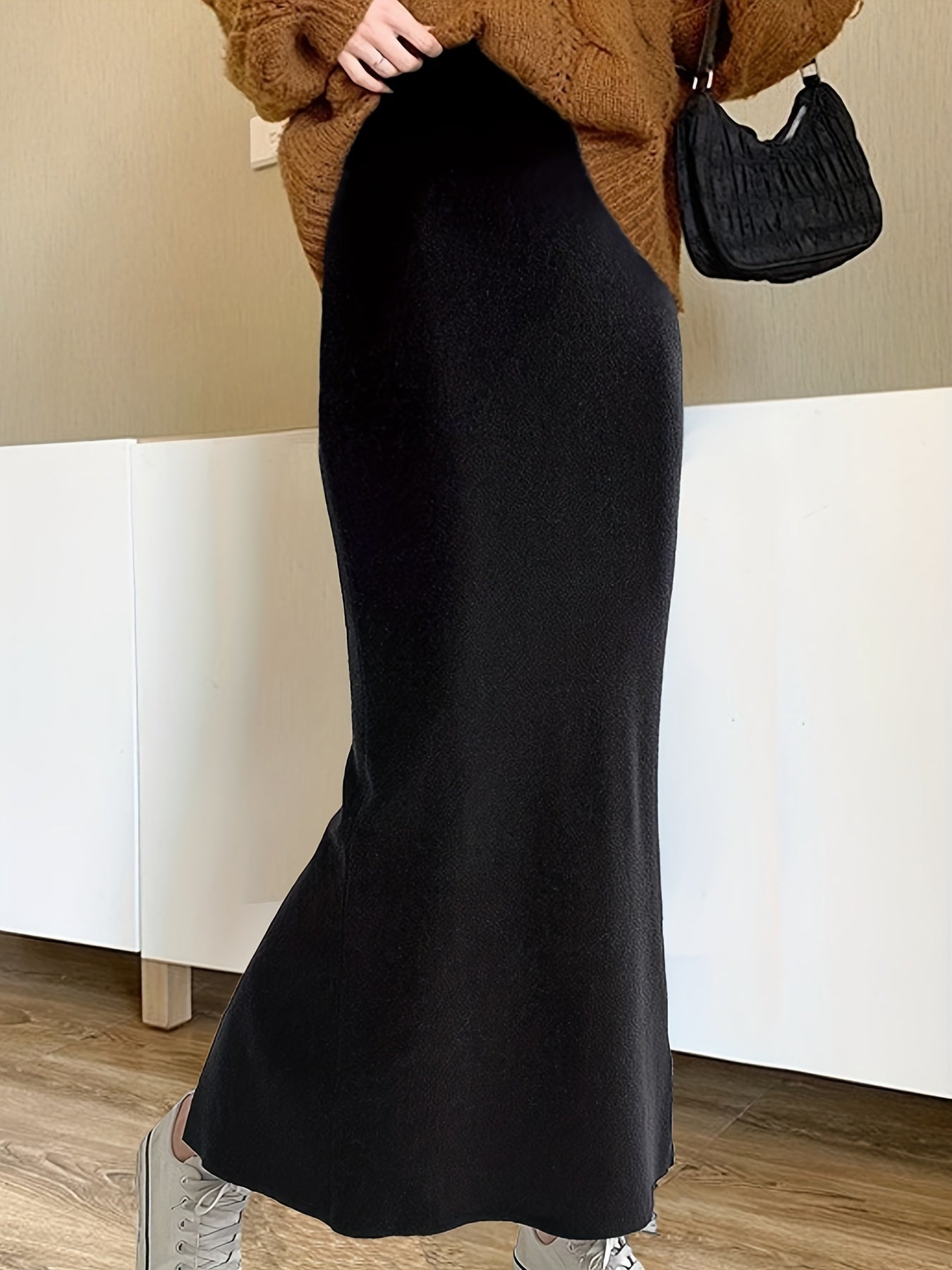 Stretchy High Waist Long Skirt Split Stretchy Skirt for Women