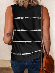 Casual Tank Top Women's Plus Stripe Print Round Neck Slight Stretch
