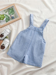 Bear Embroidered Suspender Shorts with Pockets for Kids