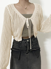 Flare Sleeve Eyelet Cardigan Beach Wear Crochet Cardigan