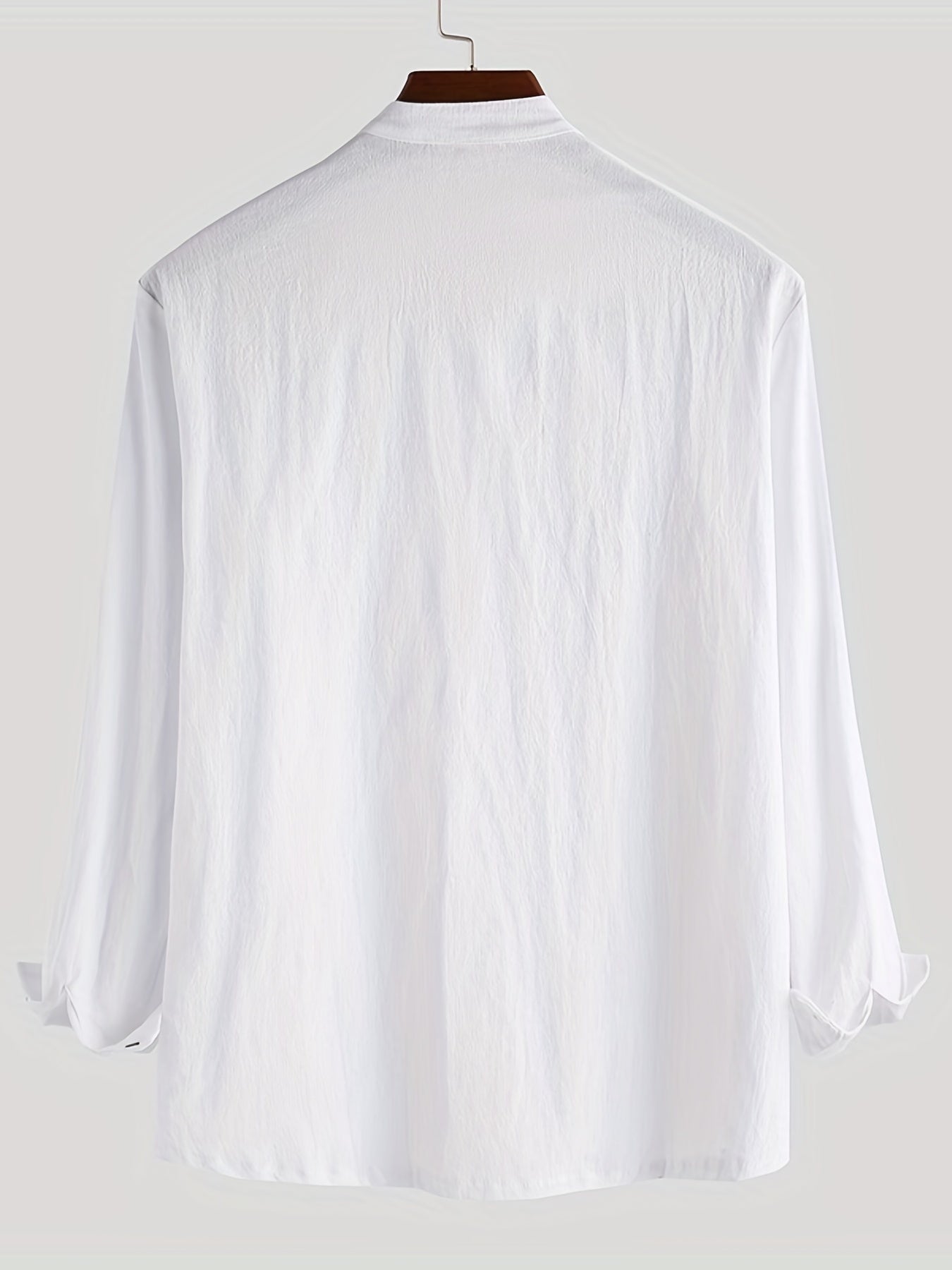 Men's Vintage Trachten Shirt Solid Long Sleeve Stand Collar Shirt
