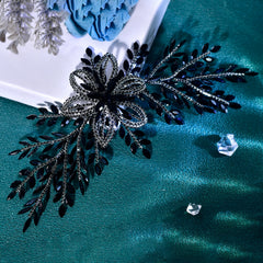 Gothic Bridal Hairpiece Rhinestone Leafy Floral Clip for Halloween Party
