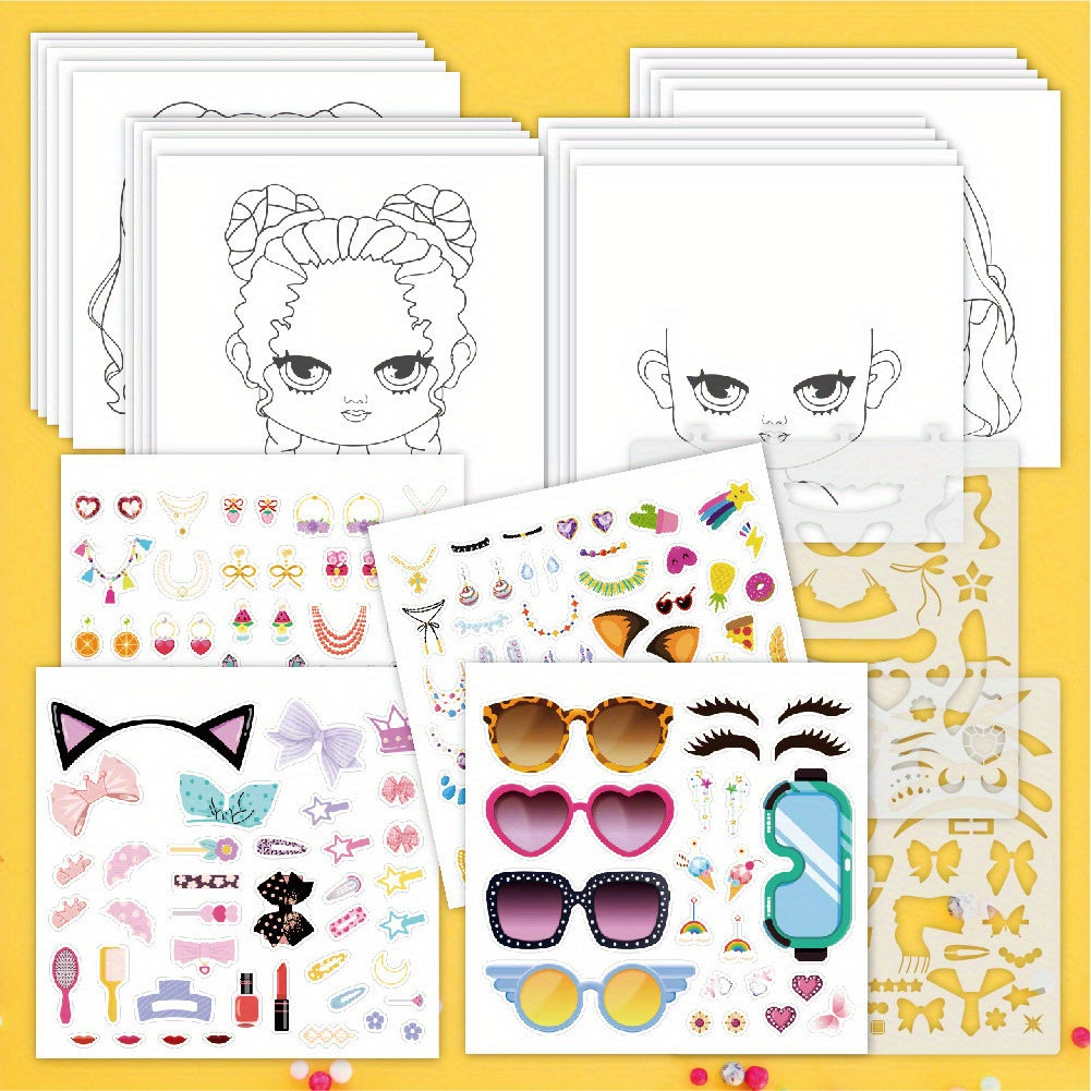 DIY Beauty Art Coloring Book for Kids with Makeup Stickers
