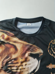 Men's Lion Graphic T Shirt Athletic 3D Print Crew Neck Tee