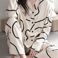 Geometric Pattern Pajama Set Long Sleeve Top & Pants