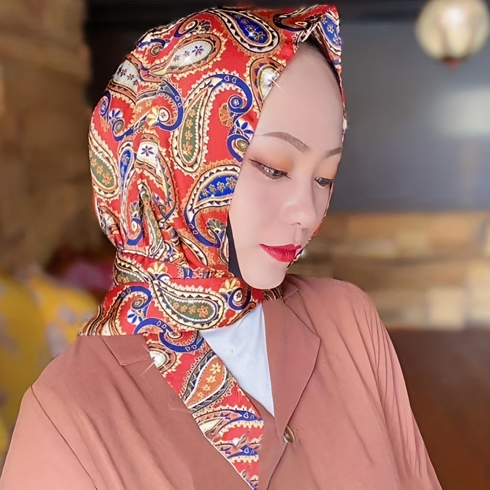 Boho Geometric Print Hijab Lace Up Head Scarf Head Wraps Soft Long Ribbon Turban