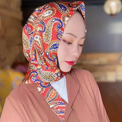 Boho Geometric Print Hijab Lace Up Head Scarf Head Wraps Soft Long Ribbon Turban