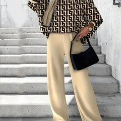Women's Plus Geometric Print One Shoulder Top & Wide Leg Pants Outfit Set