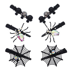 Gothic Skull Hair Clip Red Crystal Spider Web Hairpins 6pcs