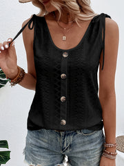 Eyelet Embroidered Button Tank Top Sleeveless Casual Summer Women's Clothing
