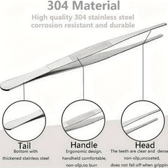 2PCS Stainless Steel Food Tongs Churrasco Tweezers Clip