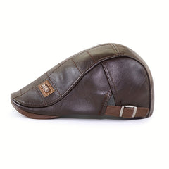 Retro PU Leather Adjustable Beret Sun Hat for Men