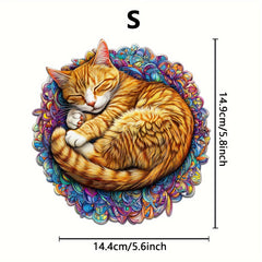 Colorful Dreaming Cat Wooden Puzzle Animal Shaped Jigsaw Brain Exercise