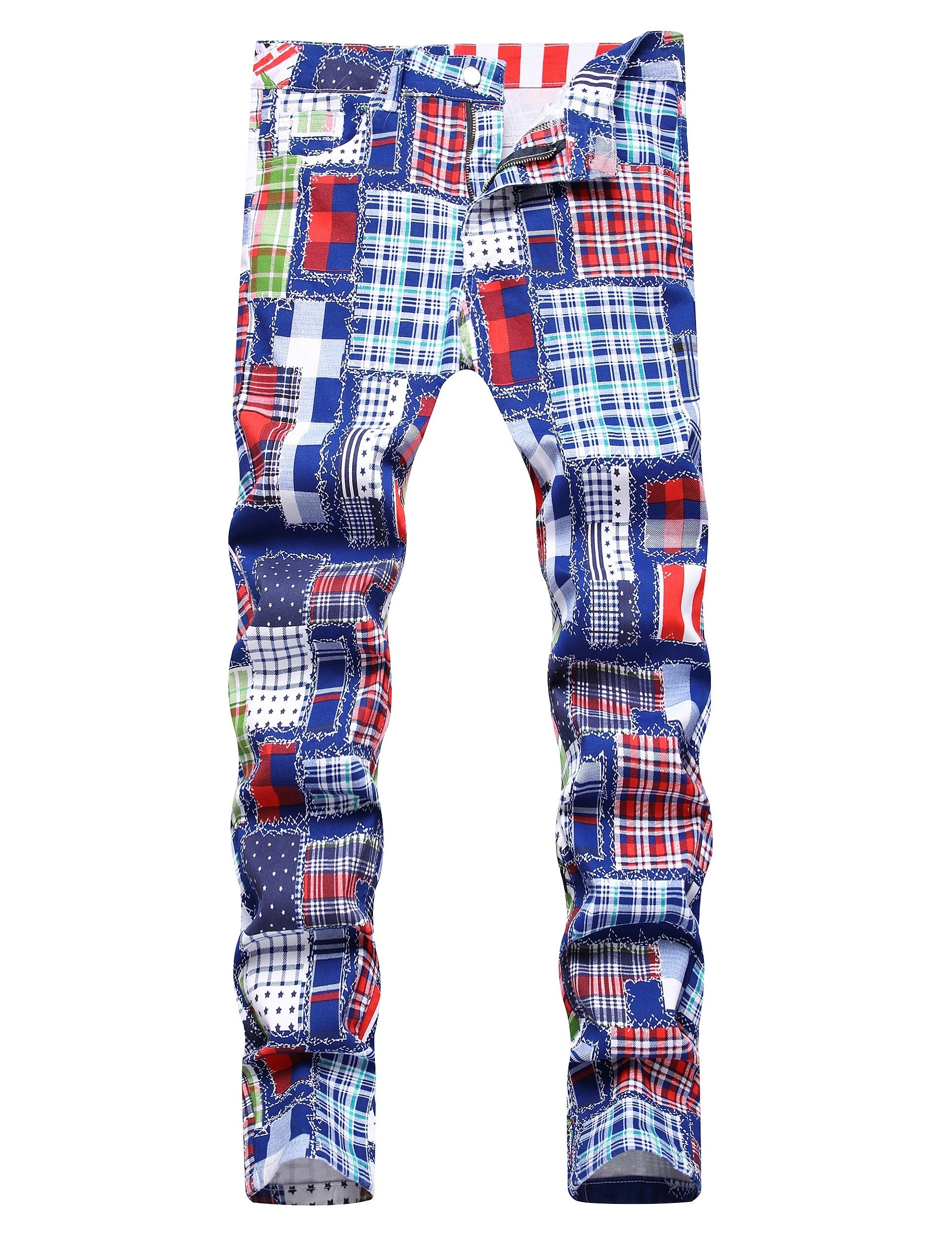 Slim Fit Patchwork Jeans Men's Casual Denim Pants