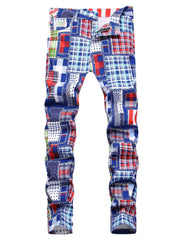 Slim Fit Patchwork Jeans Men's Casual Denim Pants