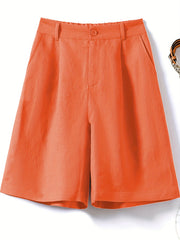 Vintage Knee Length Elastic Waist Shorts with Pockets