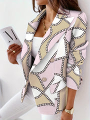 Chain Print Lapel Blazer Casual Long Sleeve Work Office Outerwear