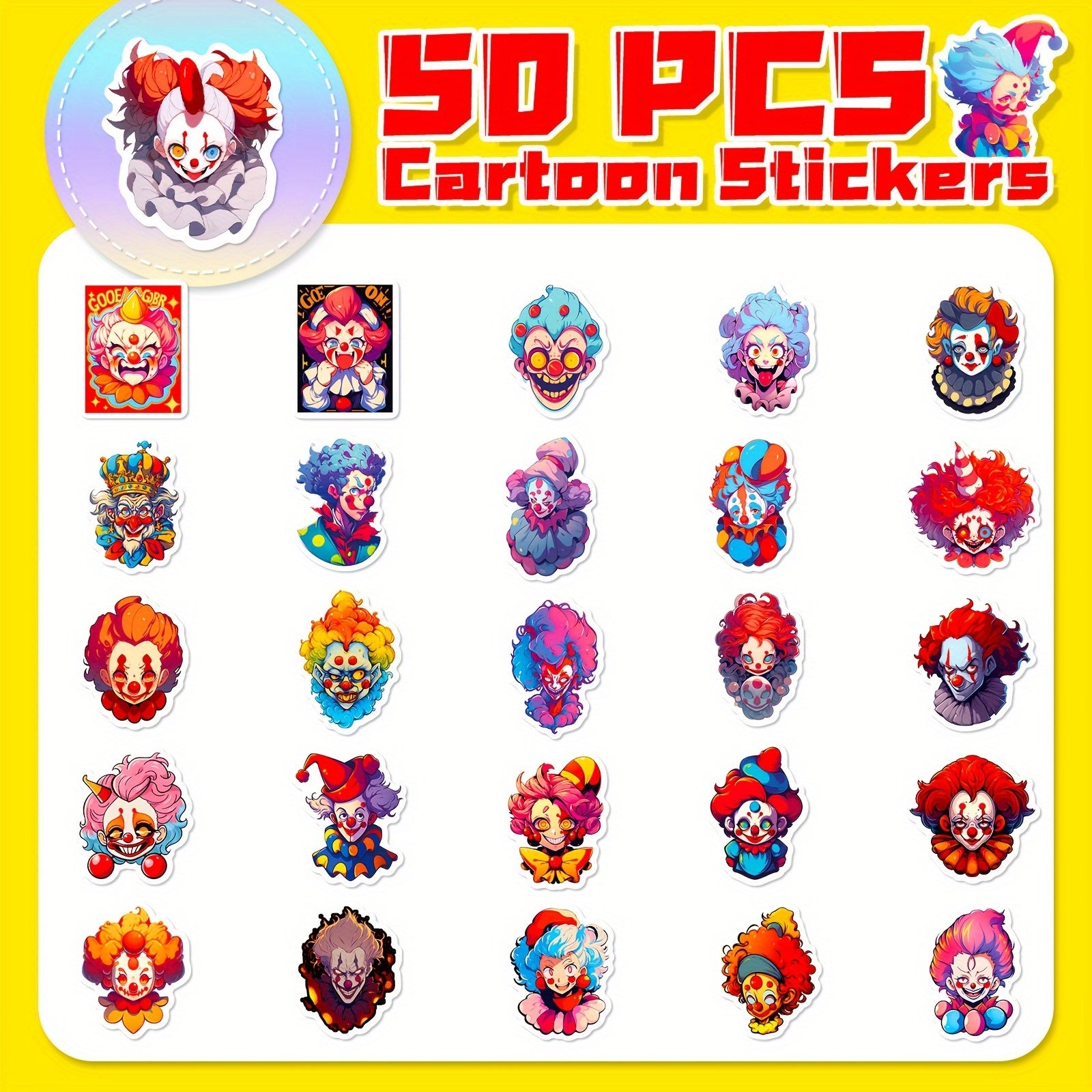 50pcs Funny Clown Graffiti Stickers Laptop Helmet DIY Waterproof Stickers