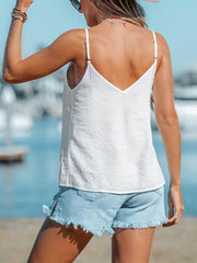 Button V-Neck Spaghetti Strap Top Backless Cami