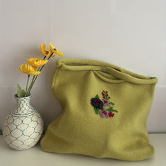 Flower Embroidery Crochet Bag Knitted Handbags Large Shopping Bag