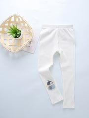 Girls Ribbed Leggings with Cartoon Decoration for Autumn/Spring